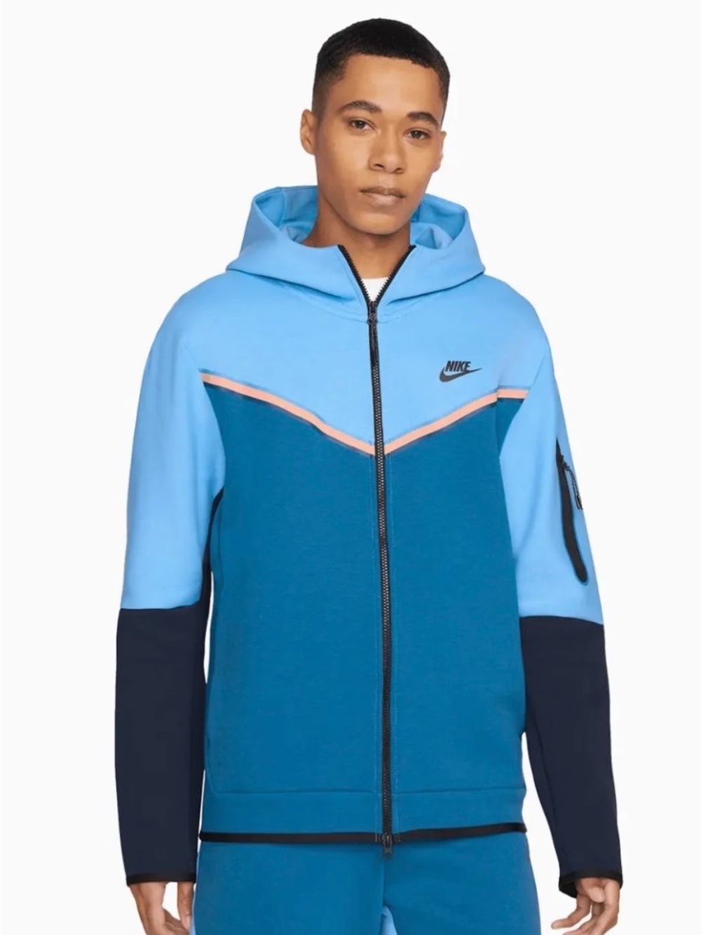 Nike Men’s Teal & Light Blue Colorblock Zip Hoodie with Navy Accents